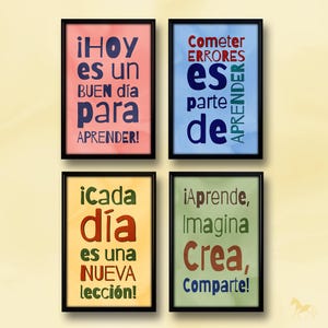 Spanish Classroom Poster Bundle – Set of 4 Printable Retro Spanish Quotes for Teachers, Students, Bilingual Decor, Homeschool Wall Art