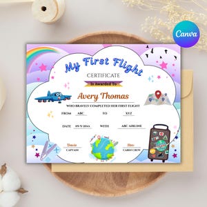 Bewerkbaar First Flight-certificaat: vintage vliegtuigaandenken (digitale download)