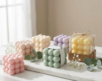 Small Bubble Candles with Personalized Tags | Wedding Favours | Unscented Candles | Custom Bubble Cube Candles | Wholesale Favours