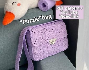 CROCHET PATTERN Puzzle Bag, Crochet Bag Tutorial English, DIY Bag, Crochet Bag Pattern, Handmade Bag Pattern, Step-by-step crochet tutorial