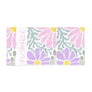 Boho Beach Towel, Pink and Purple Girls Towel, Floral Pattern Bathroom Decor, Oversized Pool Towel, Cute Beach Accessory, Unique Gift for