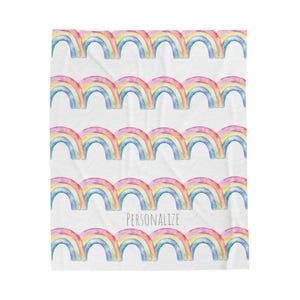 Rainbow Watercolor Velveteen Plush Blanket, Cozy Throw Blanket, Soft Family Gift, Nursery Decor, Kids Room Blanket, Rainbow Gift Idea