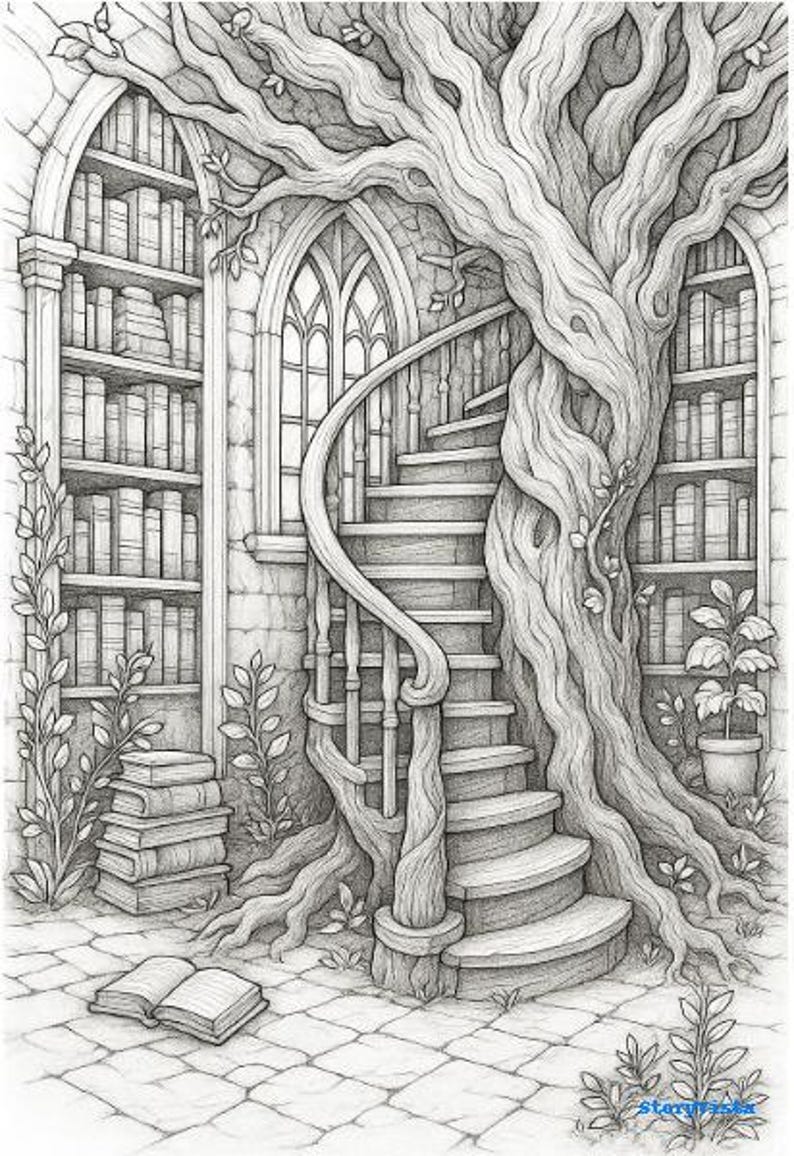 Gothic Library Colouring Pages Bundle – 9 Elegant Fantasy Scenes - Etsy