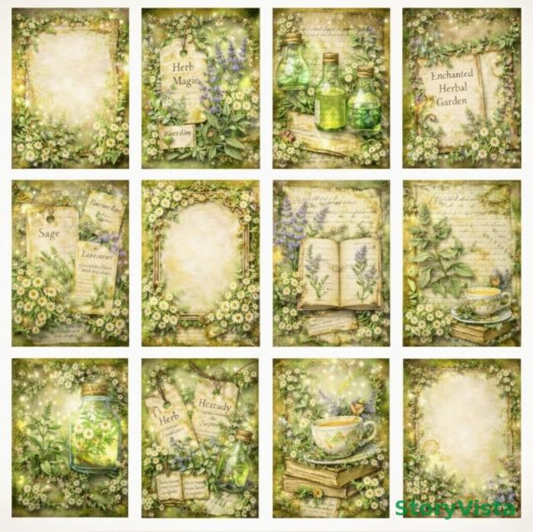 Herbal Junk Journal Pages Bundle, Botanical Vintage Printable Kit ...