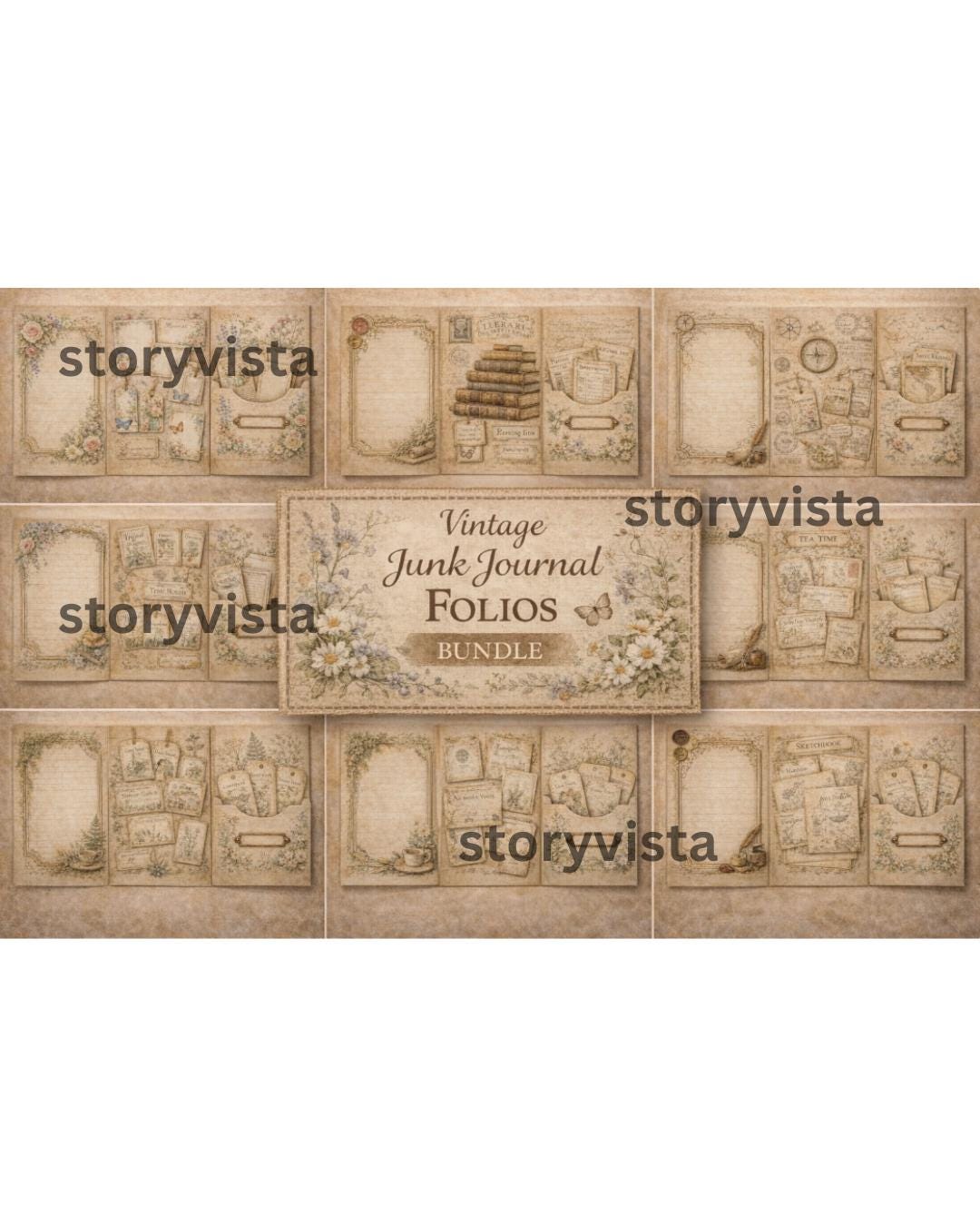 Vintage Junk Journal Folio Bundle Printable | Trifold Journal Templates ...