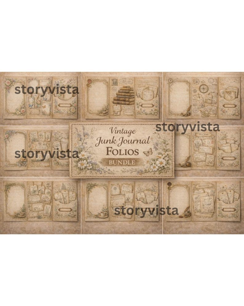Vintage Junk Journal Folio Bundle Printable | Trifold Journal Templates ...