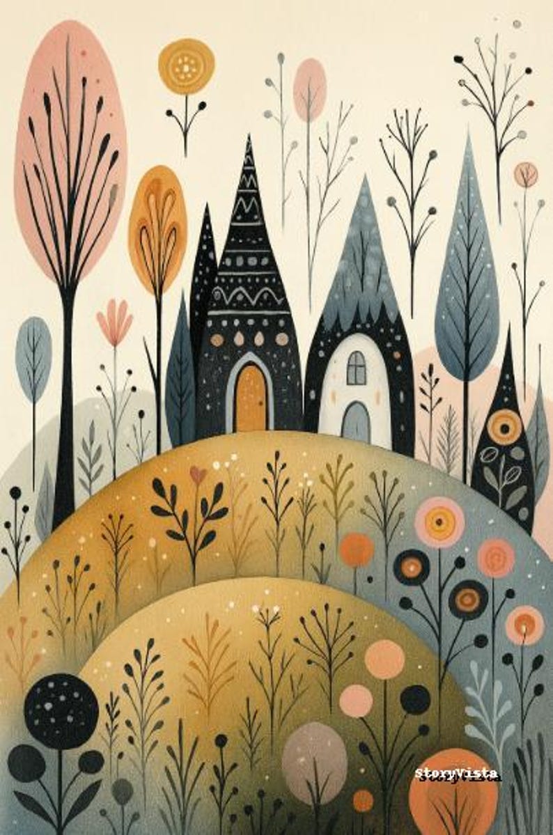 Whimsical Cottage Art Print: Watercolor Countryside Landscape (digital ...