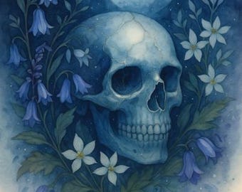 Watercolor Floral Skull Art Bundle | Gothic Botanical Wall Art | Storyvista Collection