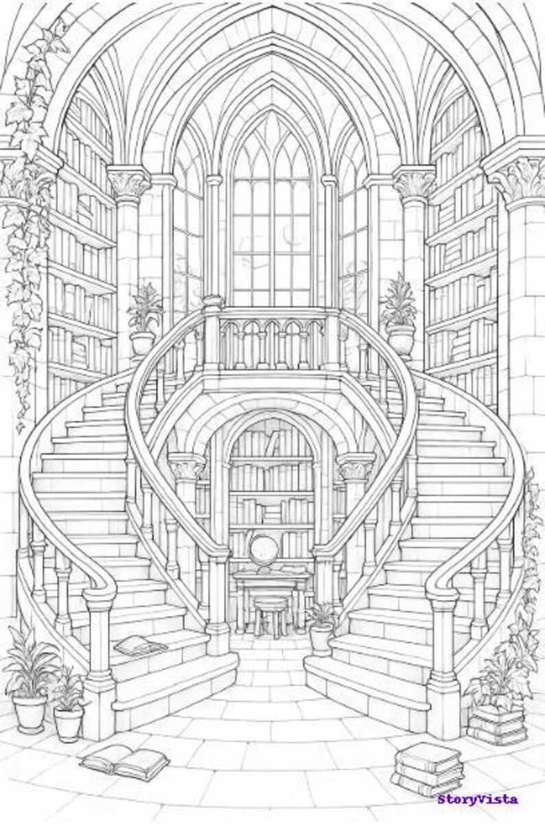 Gothic Library Colouring Pages Bundle – 9 Elegant Fantasy Scenes - Etsy
