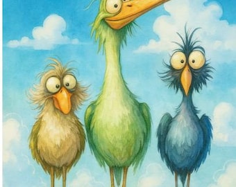 Whimsical Watercolor Bird Print: Funny Quirky Illustration (Digital Download