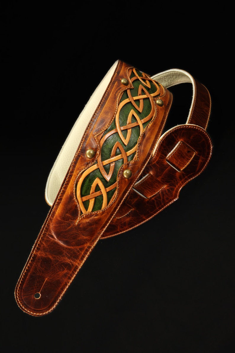 Custom Leather Guitar Strap Celtic Knot Guitar Strap Autumn Etsy