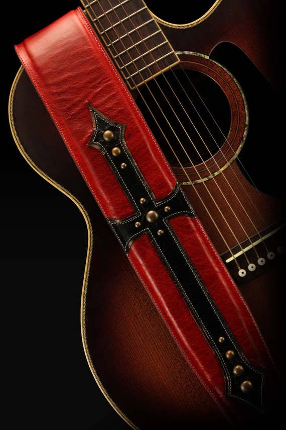 leather guitar strap red