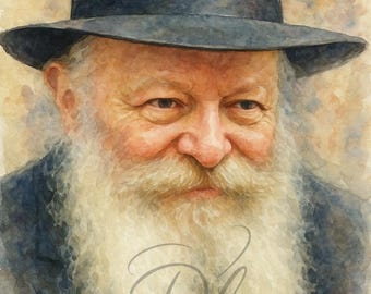 Portret rabina Lubavitcher – Pobieranie cyfrowe | Wydruk artystyczny Chabad | Dekoracja ścienna rabina | Prezent żydowski | Akwarela Gedolim