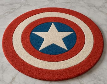 Hand-Tufted Wool Captain America Shield Rug: Superhero Kids Room Decor