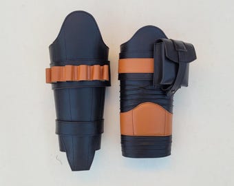 Armadura de piernas de cuero premium de fs Mandalorian / Accesorio de cosplay para hombre hecho a mano / Protectores de piernas para cosplay de Star Wars
