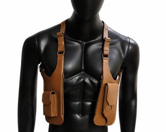 Real Leather Chest Harness Bag for Phone & Wallet | Adjustable Festival Utility Holster Vest