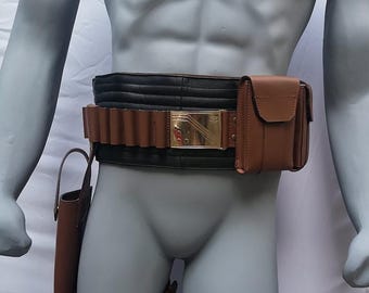 Mandalorianisches inspiriertes Leder-Gürtel- und Holster-Set | Star Wars Cosplay | Kopfgeldjägerin Kostüm