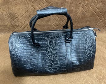 Genuine Leather Croc Duffel Bag Handmade Weekender Bag TravelEmbossed Luxury Gym Bag Large Overnight Bag Gift for Him Her