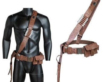 Han Solo Inspired Leather 4-Belt Holster | Star Wars Cosplay Costume Replica | Halloween Accessory | Unisex |