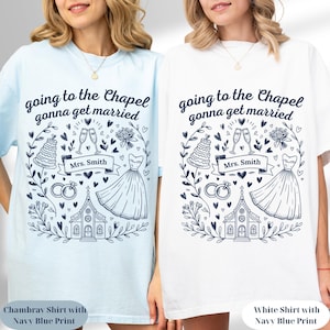 Maglietta da addio al nubilato Comfort Colors, maglietta da sposa &quot;Going to the Chapel&quot;, maglietta regalo sposa personalizzata, maglietta personalizzata Mrs, maglietta per festa di matrimonio