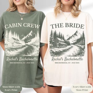 Custom Cabin Crew Bachelorette Shirt, Mountain Bride Comfort Colors Tee, Hiking Bridal Party Shirt, Lake Camp Trip Matching Bride Shirt