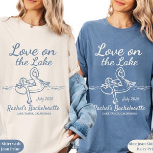 Maglietta per addio al nubilato &quot;Love on the Lake&quot;, maglietta personalizzata per la sposa del lago, maglietta per il viaggio di addio al nubilato al lago Tahoe, top per la festa di addio al nubilato al lago nel weekend, maglietta coordinata per la sposa