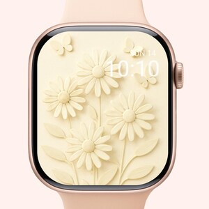 Quadrante dell'orologio floreale in carta tagliata 3D - Sfondo con fiori pastello per Apple Watch, download digitale di graziose margherite primaverili e farfalle