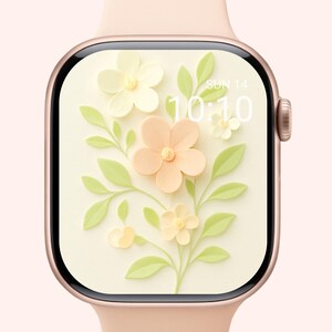 Quadrante dell'orologio floreale in carta tagliata 3D - Sfondo con fiori pastello per Apple Watch, download digitale di graziose margherite primaverili e farfalle