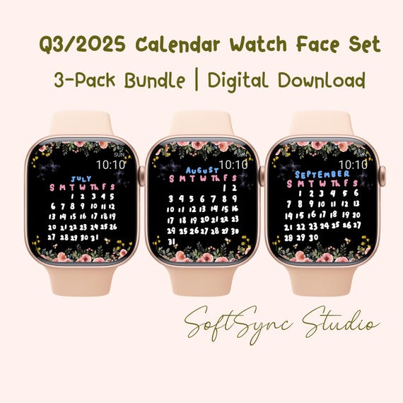 Boho Calendar Watch Face Set – Q3 2025 Floral Smartwatch