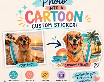 Custom Photo Sticker | Cartoon | Personalized Photo Decal | Father's Day Gift | Waterproof Vinyl
