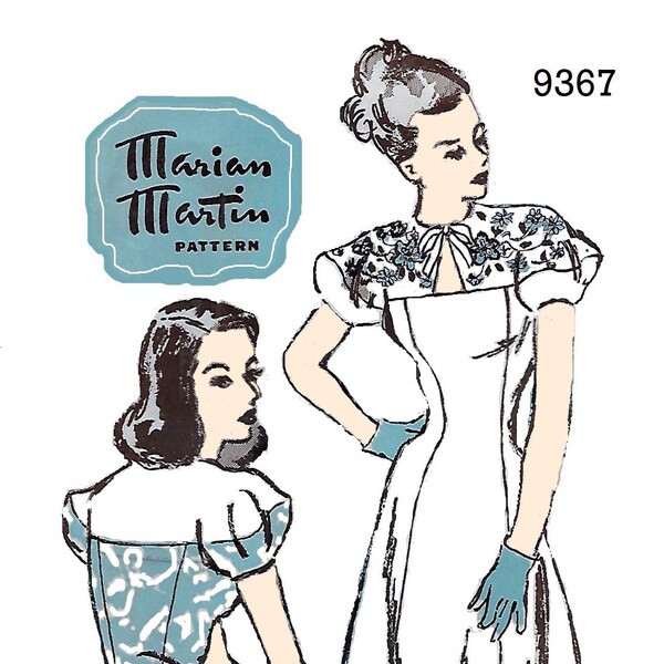 Marian Martin 9367 Women's 40s Dress Unprinted Sewing Pattern Bust 33
