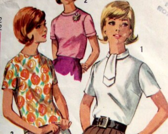 Simplicity 5885 Womens 60s Tie orRuffle Blouse Sewing Pattern Size 12 Bust 32