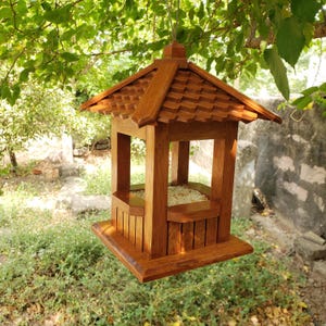 Handmade Wooden Bird Feeder | Rustic Hanging Bird House | Painted Garden Décor | Eco-Friendly Balcony Gift