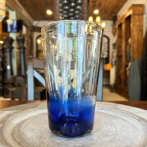 Blue Gradient Glass Tumbler ‖ Handblown Artisan Cup ‖ Recycled Drinkware ‖ Coastal Boho Style ‖ Unique Kitchen & Home Decor