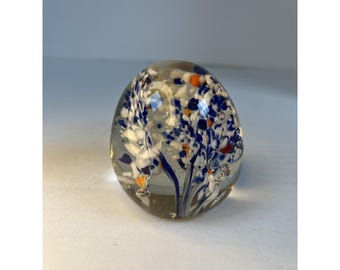 Hand Blown Art Glass Paperweights Controlled Bubble White Blue