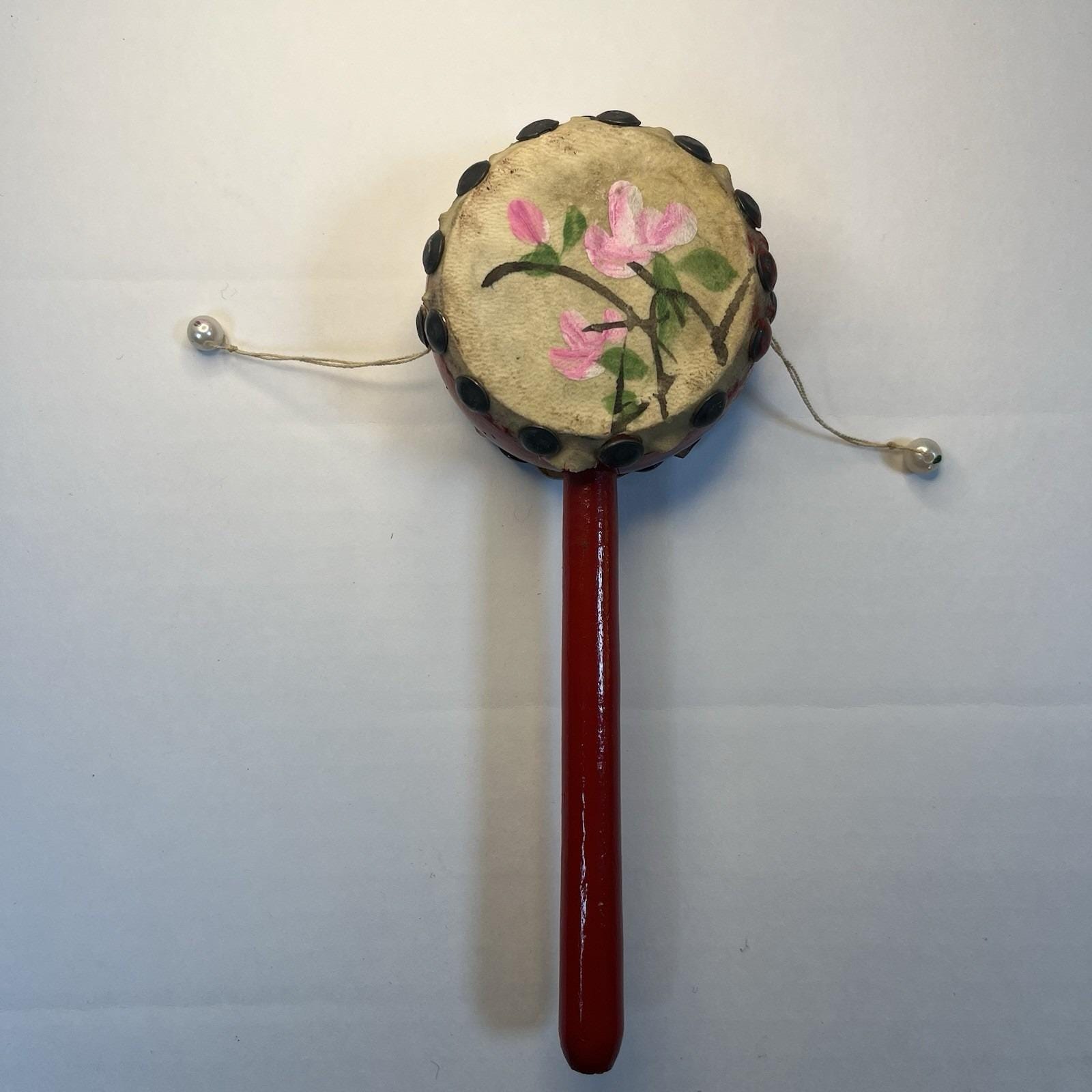 Vintage Den-den Daiko Japanese Spin Drum Toy Karate Kid Hand
