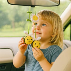 Crochet hanging Bee for car, crochet bee,car mirror hanging, Car Ornament, Crochet Car, Car Mirror Hanging Accessory Car Decoration,