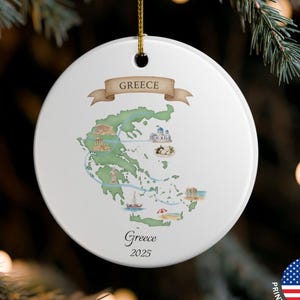 Adorno navideño personalizado con mapa de Grecia: Recuerdo de viaje con un mapa navideño personalizado de Grecia