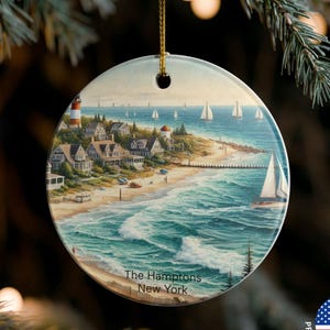 Personalized Hamptons New York Ornament: Custom Coastal Town Travel Keepsake Souvenir Gift