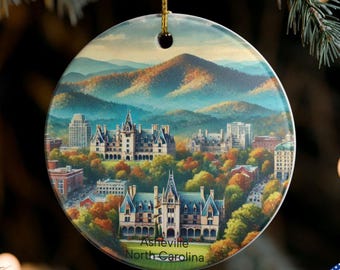 Adorno navideño personalizado de Asheville, Carolina del Norte: recuerdo de viaje personalizado de las Montañas Blue Ridge, Carolina del Norte