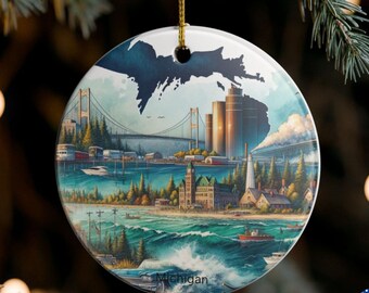 Personalized Michigan State Ornament: Custom Lake House MI Travel Keepsake Souvenir Gift
