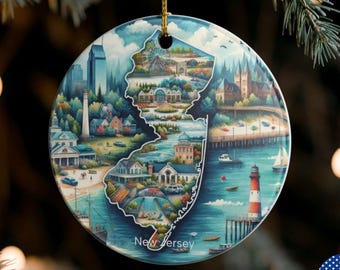 Personalized New Jersey State Ornament: Custom East Coast Boardwalk NJ Travel Keepsake Souvenir Gift