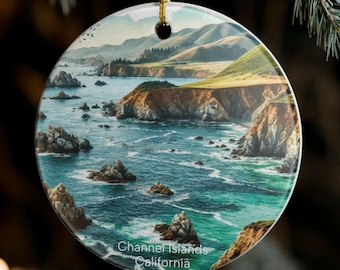 Adorno navideño personalizado del Parque Nacional de las Islas del Canal de California: recuerdo de viaje personalizado de la fauna oceánica