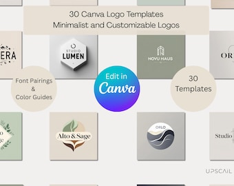 Canva Logo Templates Bundle | 30 Minimalist Logos for Branding | Editable Logo Kit with Fonts, Color Palettes & Business Names
