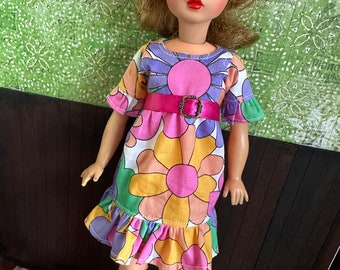 Tammy Dress with Belt  - Rainbow Big Flowers