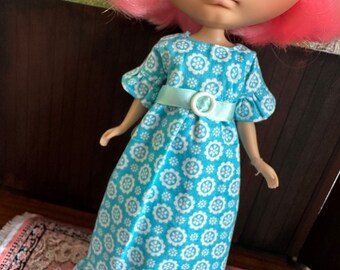 Blythe Long Vintage Style Dress Turquoise and White