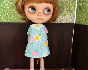 Blythe Cute Shift Dress  - Bright Blue & Pink, Yellow Floral