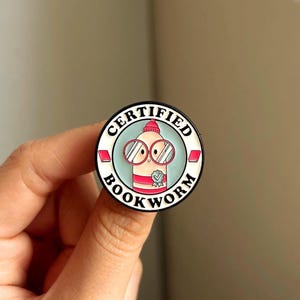 Certified Bookworm Enamel Pin | Cute Book Lover Pin | Reader Badge Pin | Bookish Gift for Readers | Reading Aesthetic Accessory