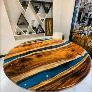 Custom Made Olive Wood Round Epoxy Resin Dining Table Coffee Table Kitchen Table Round Epoxy Resin Table Cafe & Bar Table Epoxy Wood Table