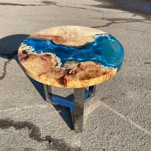 Round blue stone resin river coffee table, Epoxy center table top, Personalized home décor, Unique wooden furniture, Handmade gift
